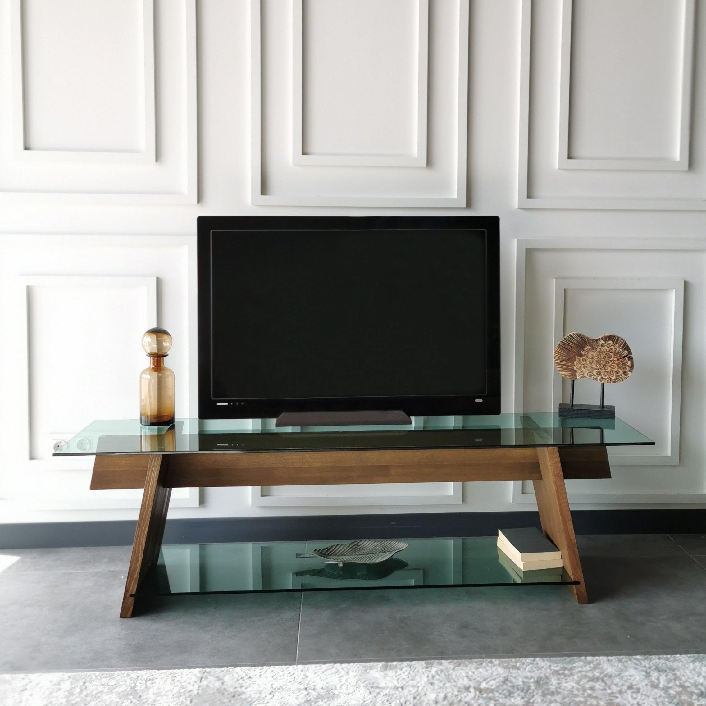 Genova 62" Wide TV Stand & Media Console with Tempered Glass Shelves for TVs up to 70" - Decorotika