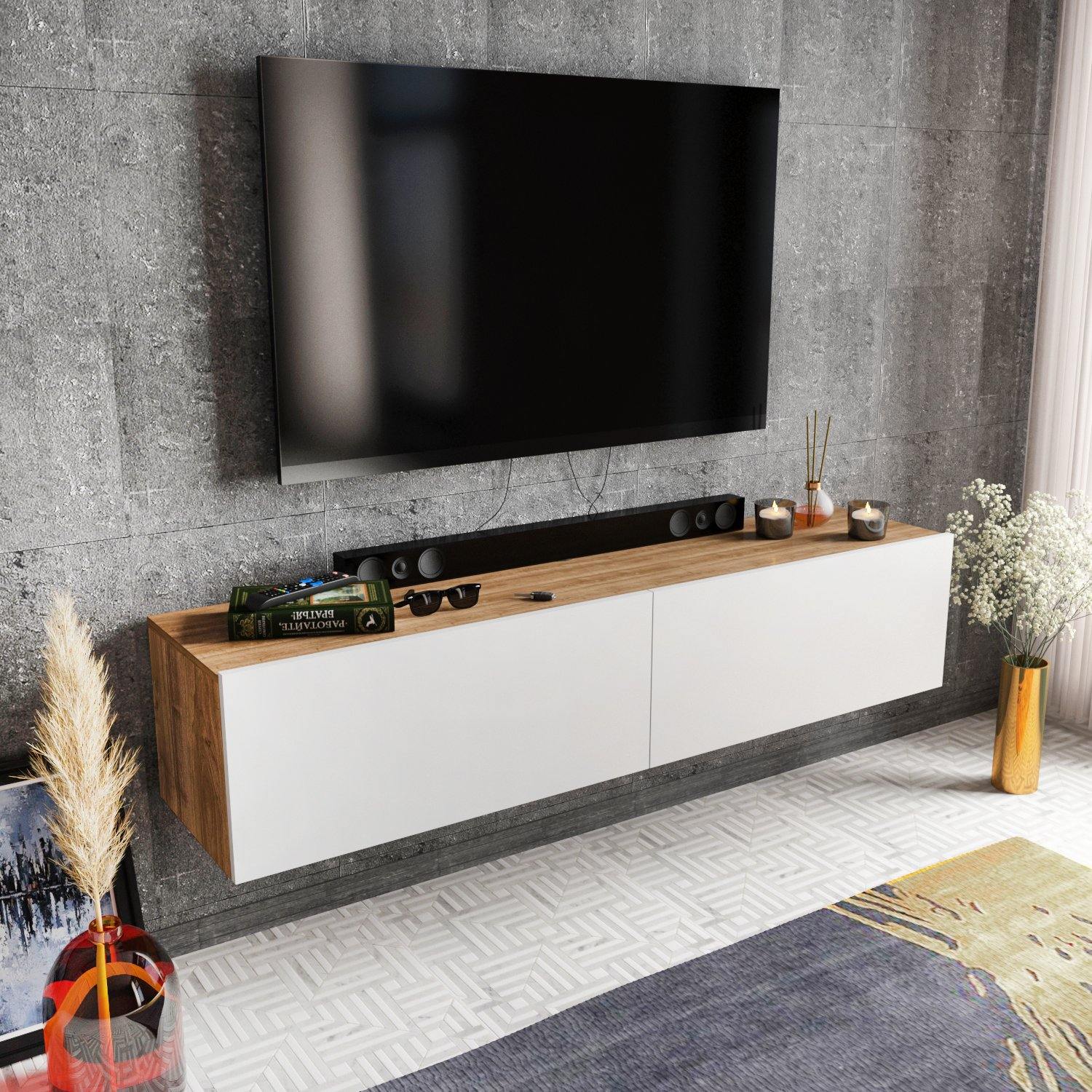 Poling 63" Wide Floating TV Stand and Media Console for TVs up to 70" - Decorotika