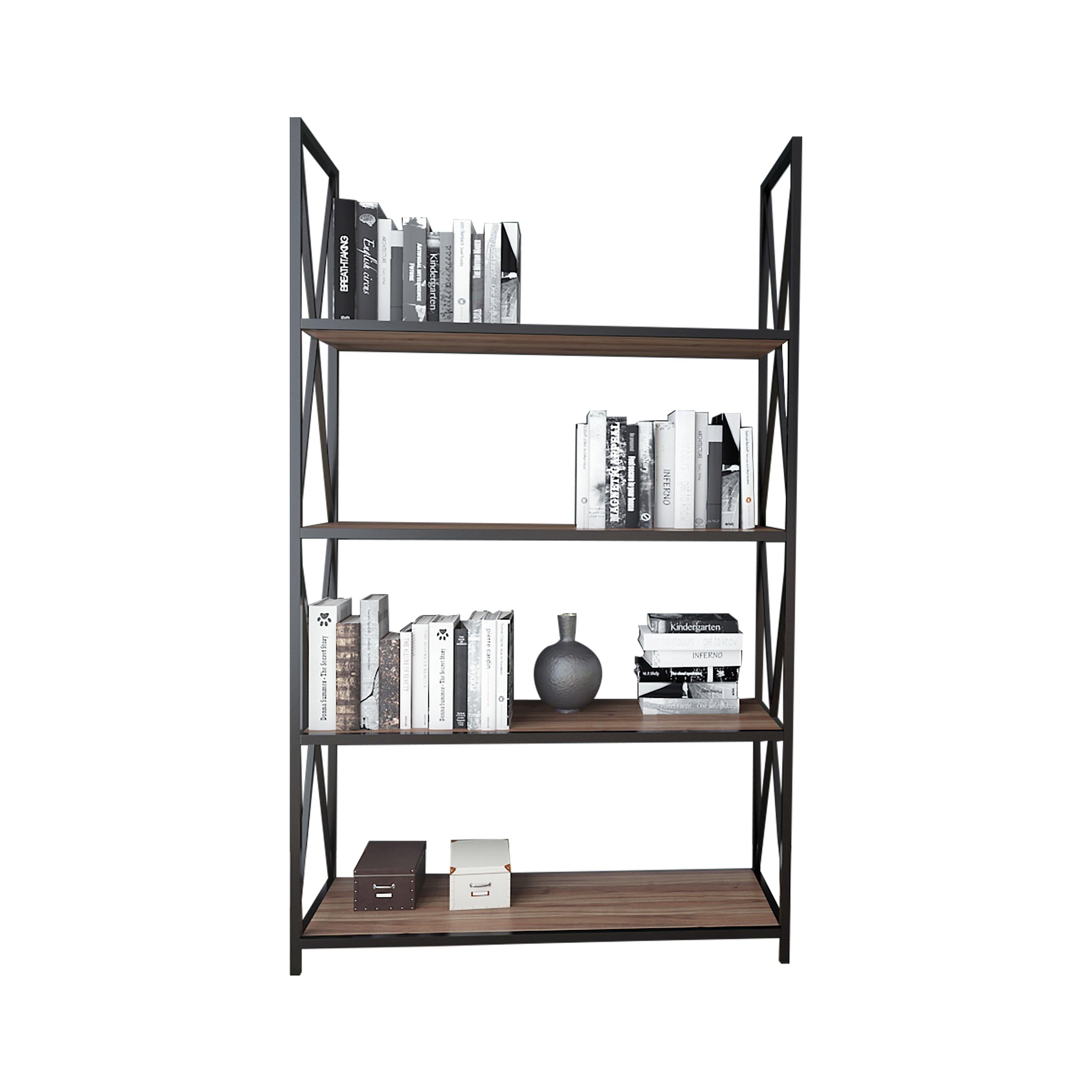 Xena 59'' Tall Metal Manufactured Wood Bookcase - Decorotika