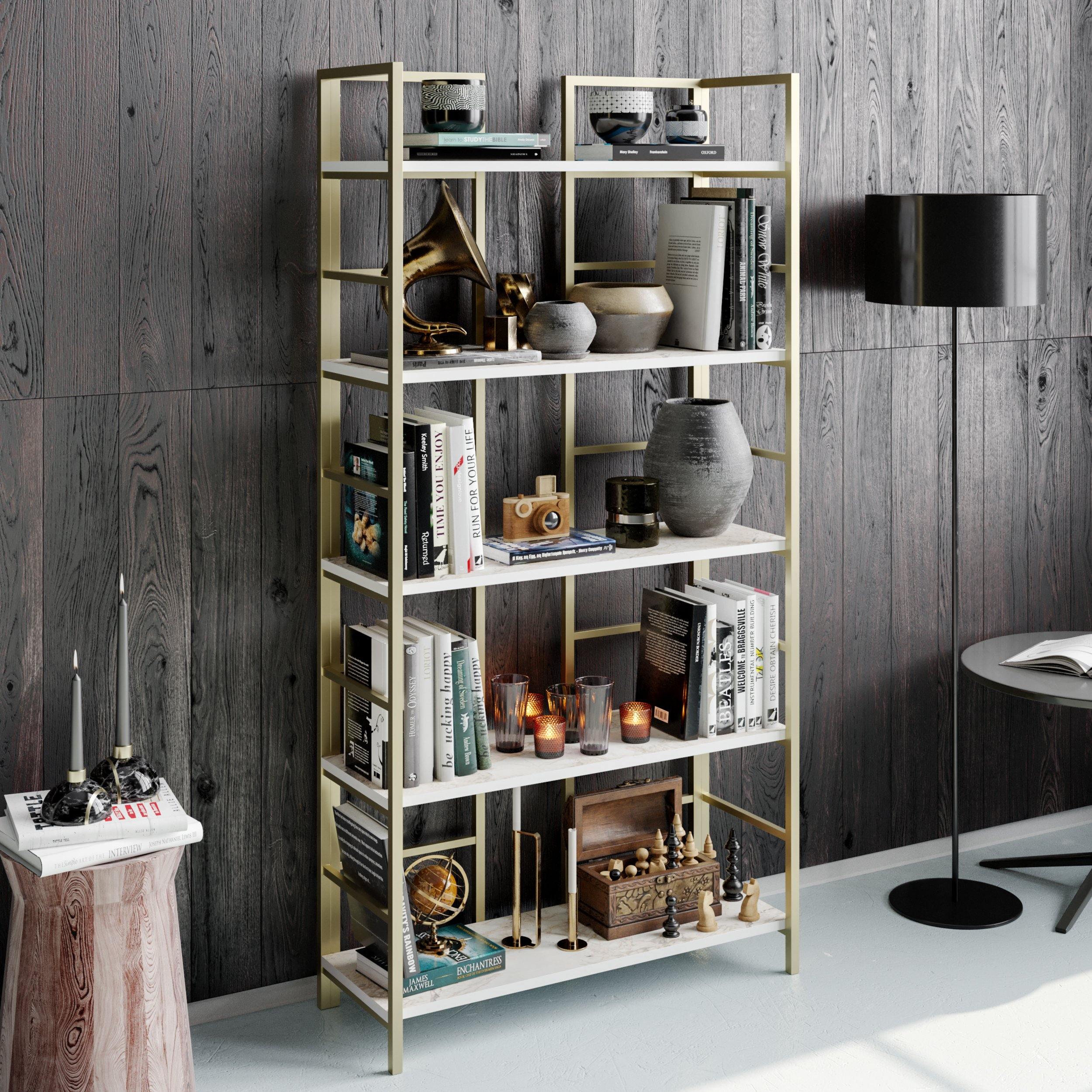 Tinleys 71" Tall Metal Engineered Wood Bookcase - Decorotika