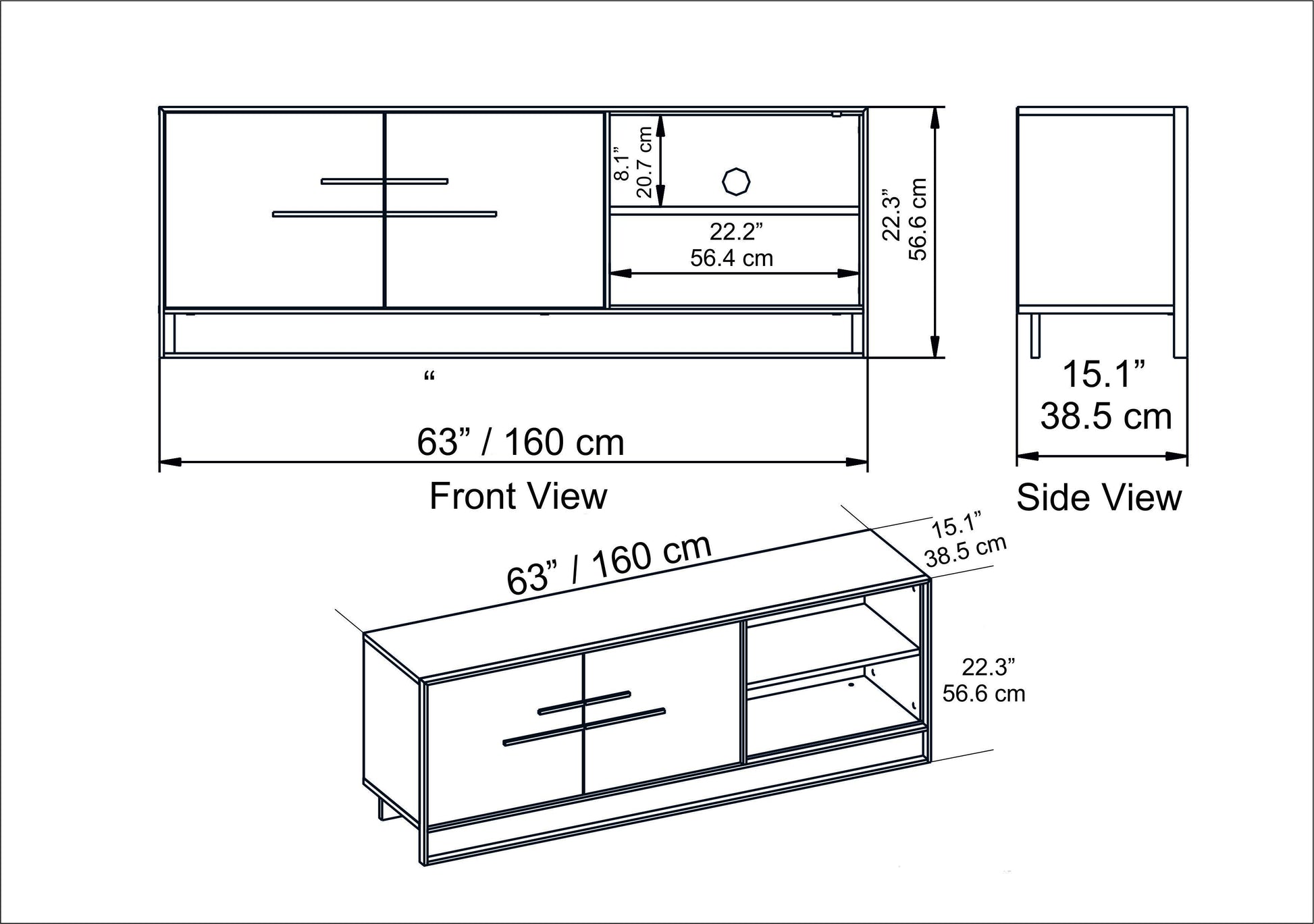 Polka 63" Wide Metal Wood TV Stand & Media Console for TVs up to 73" - Decorotika