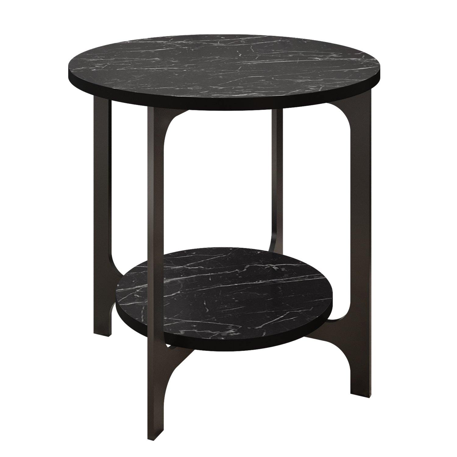 Versy Two-Layered Metal Wood Round Side End Table - Decorotika