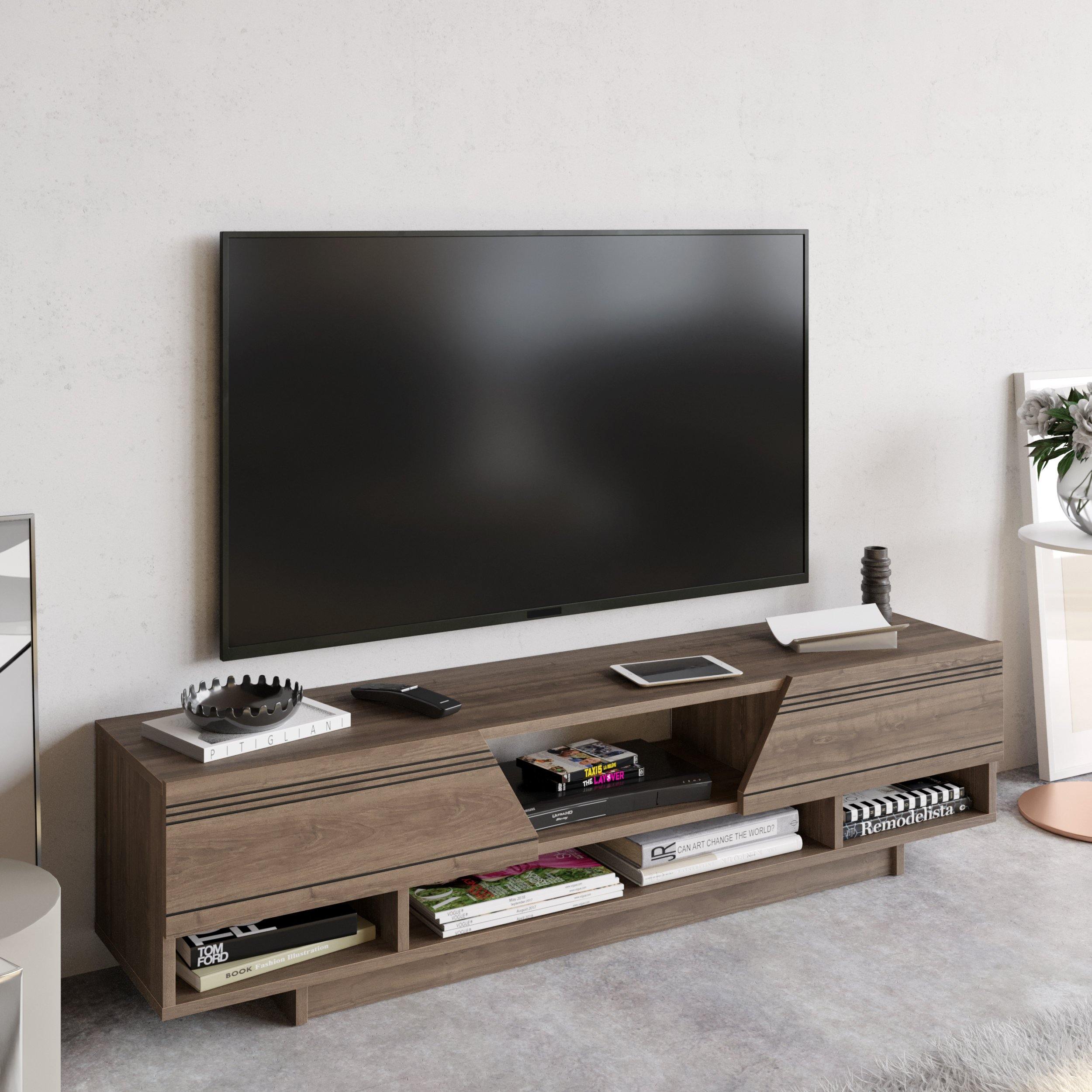 Aspatria 63" TV Stand and Media Console with Cabinets and Shelves fro TVs up to 72" - Decorotika