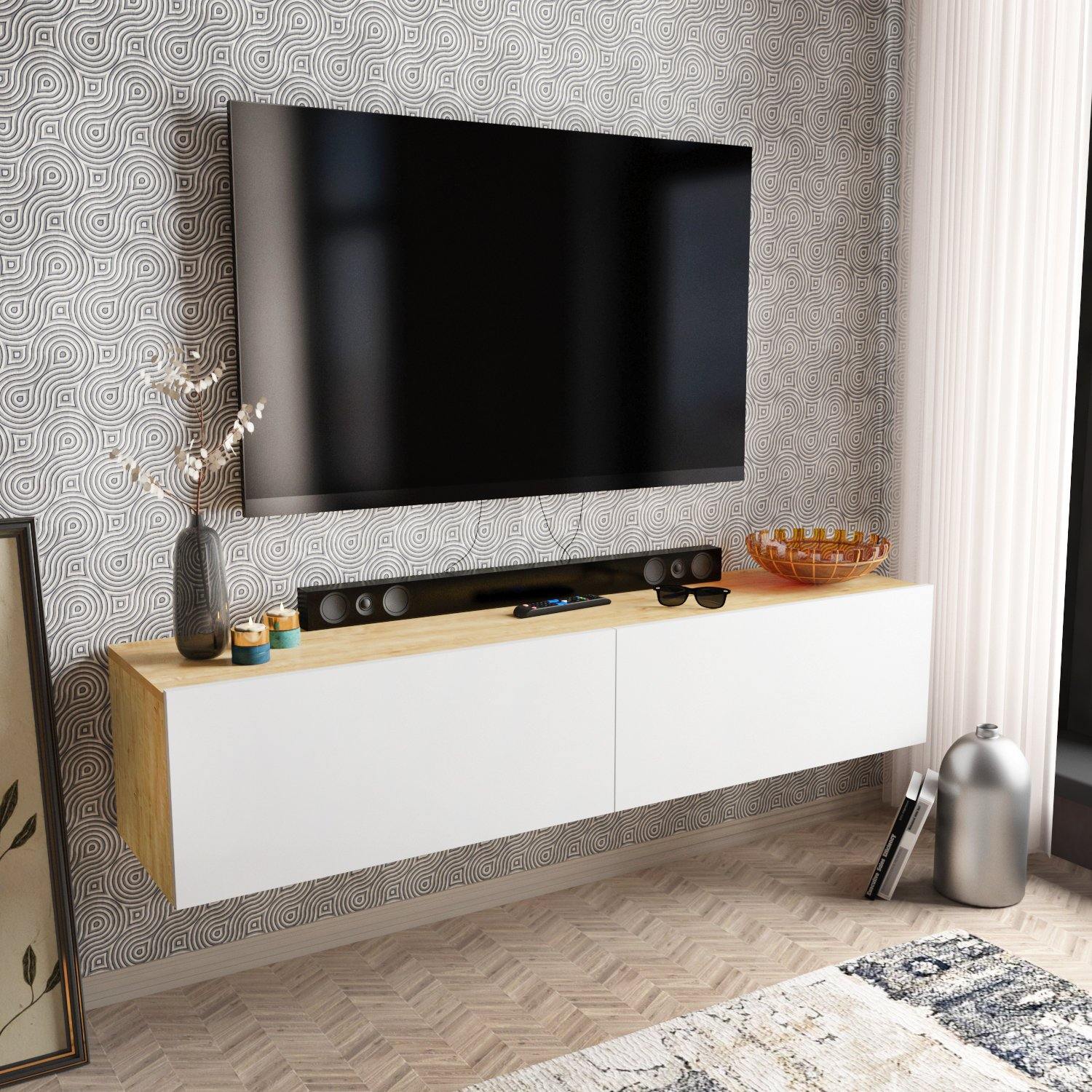 Poling 63" Wide Floating TV Stand and Media Console for TVs up to 70" - Decorotika