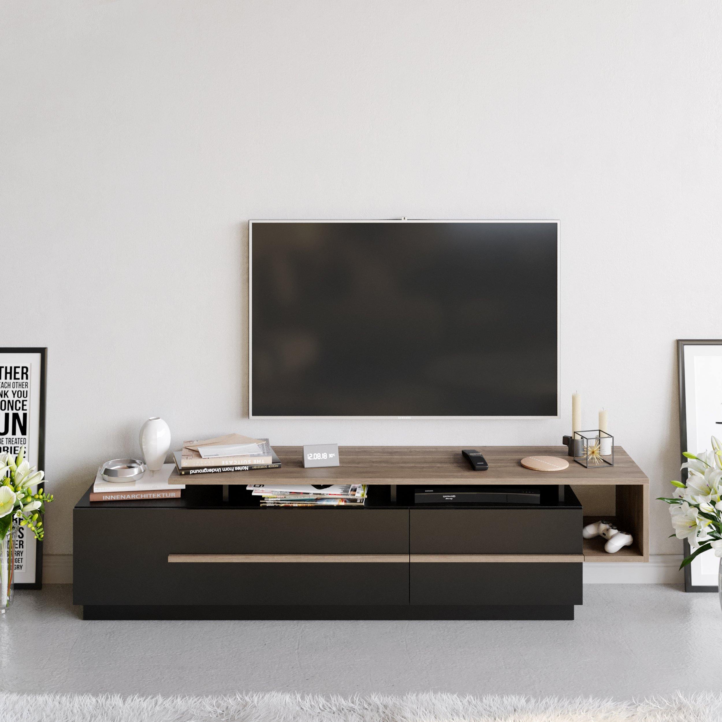 Pia 71" TV Stand and Media Console with Cabinets and Shelves for TVs up to 80" - Decorotika