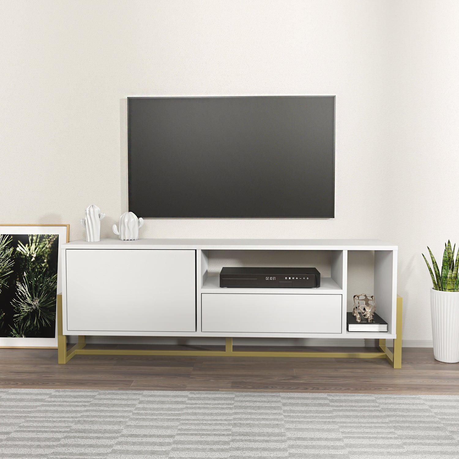 Utopia 55.1" Wide Modern TV Stand with Metal Legs | TV Console with Storage Cabinet