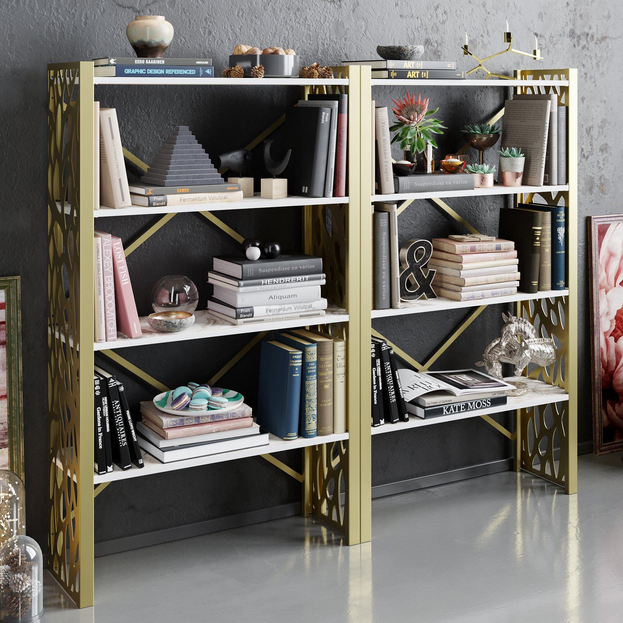 Toungfu 58'' Tall Metal Wood Accent Bookcase - Decorotika