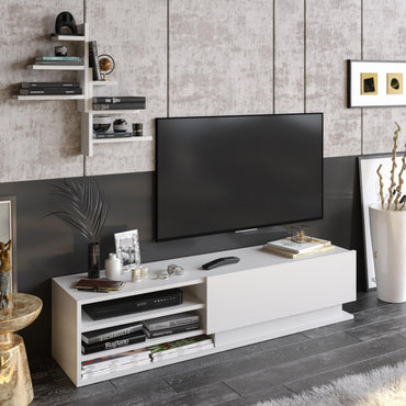 Linda TV Stand and Media Console with Cabinet, Wall Shelves for TVs up to 67" - Decorotika