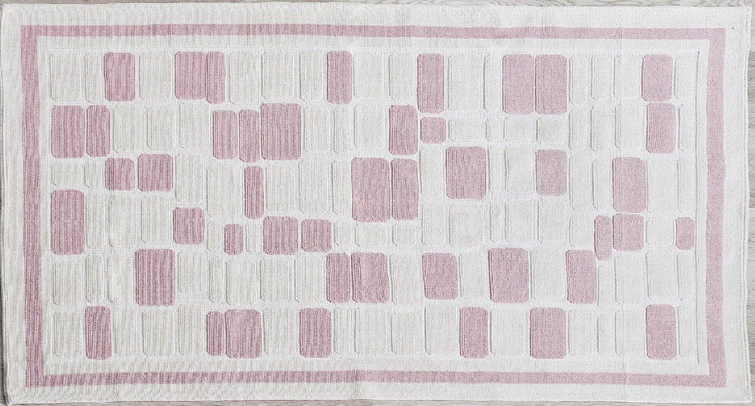 Mosaic Pattern 100% Turkish Cotton Bohemian Sanforized Washable Area Rug - Combination of Pink, White and Cream - Size 5' x 8' - Decorotika
