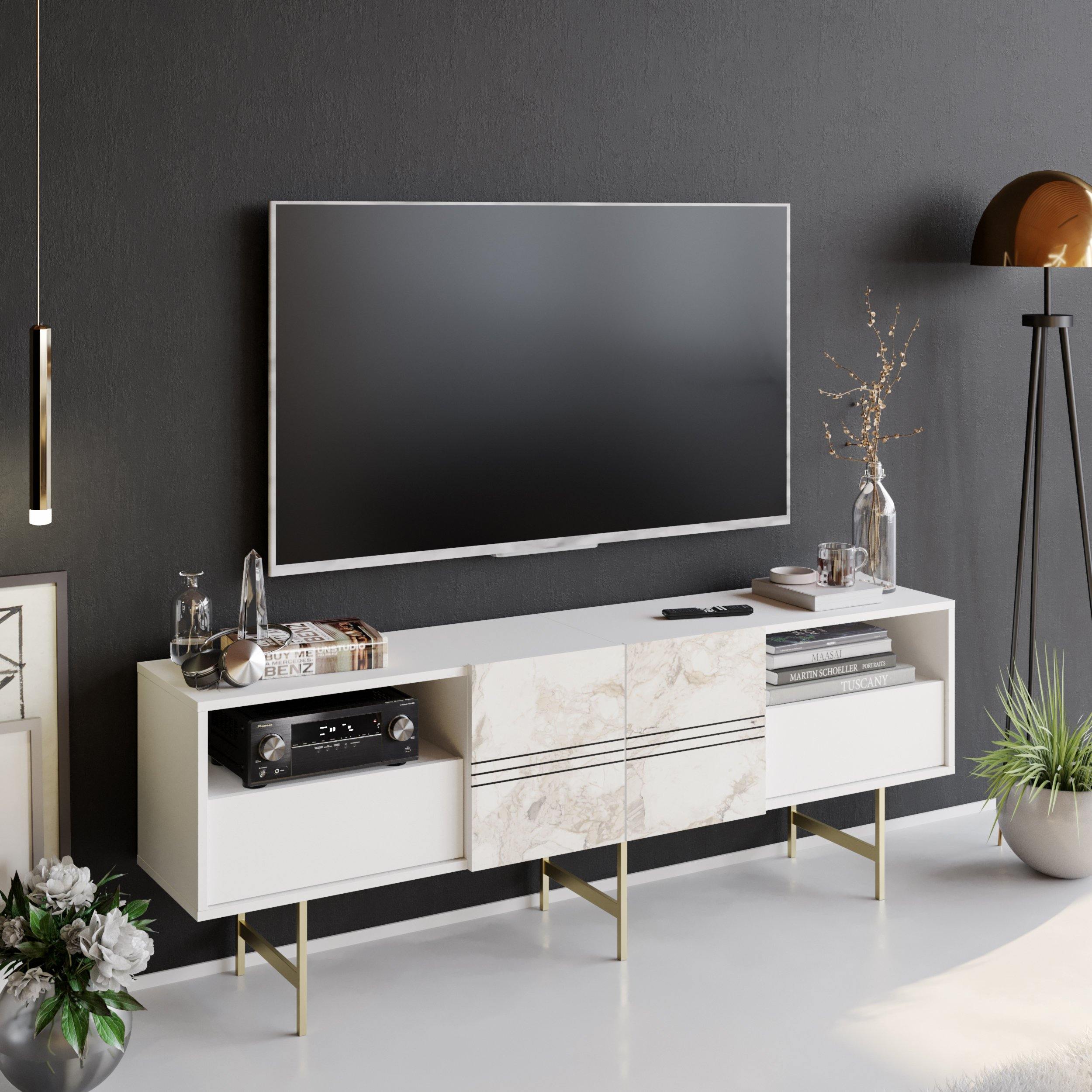 Derin 71" Media Console and TV Stand with Cabinets and Shelves for TVs up to 80" - Decorotika