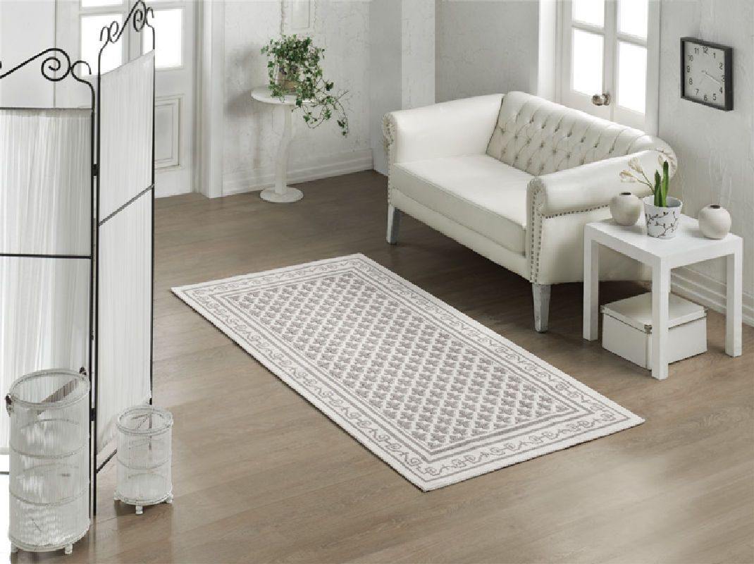 Pearl 100% Turkish Cotton Sanforized Washable Bohemian Area Rug - Light Gray and Off-White - Decorotika